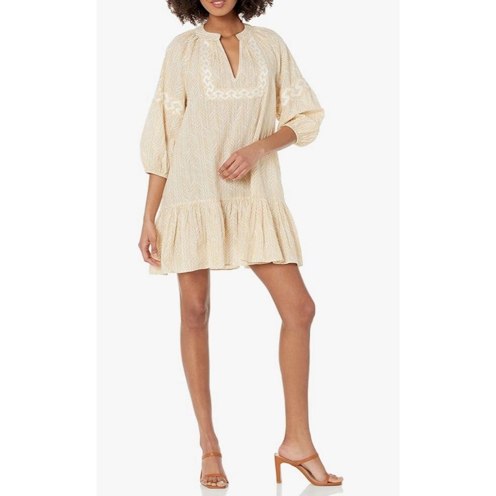Shoshanna Desert cream and white embroidered tunic dress